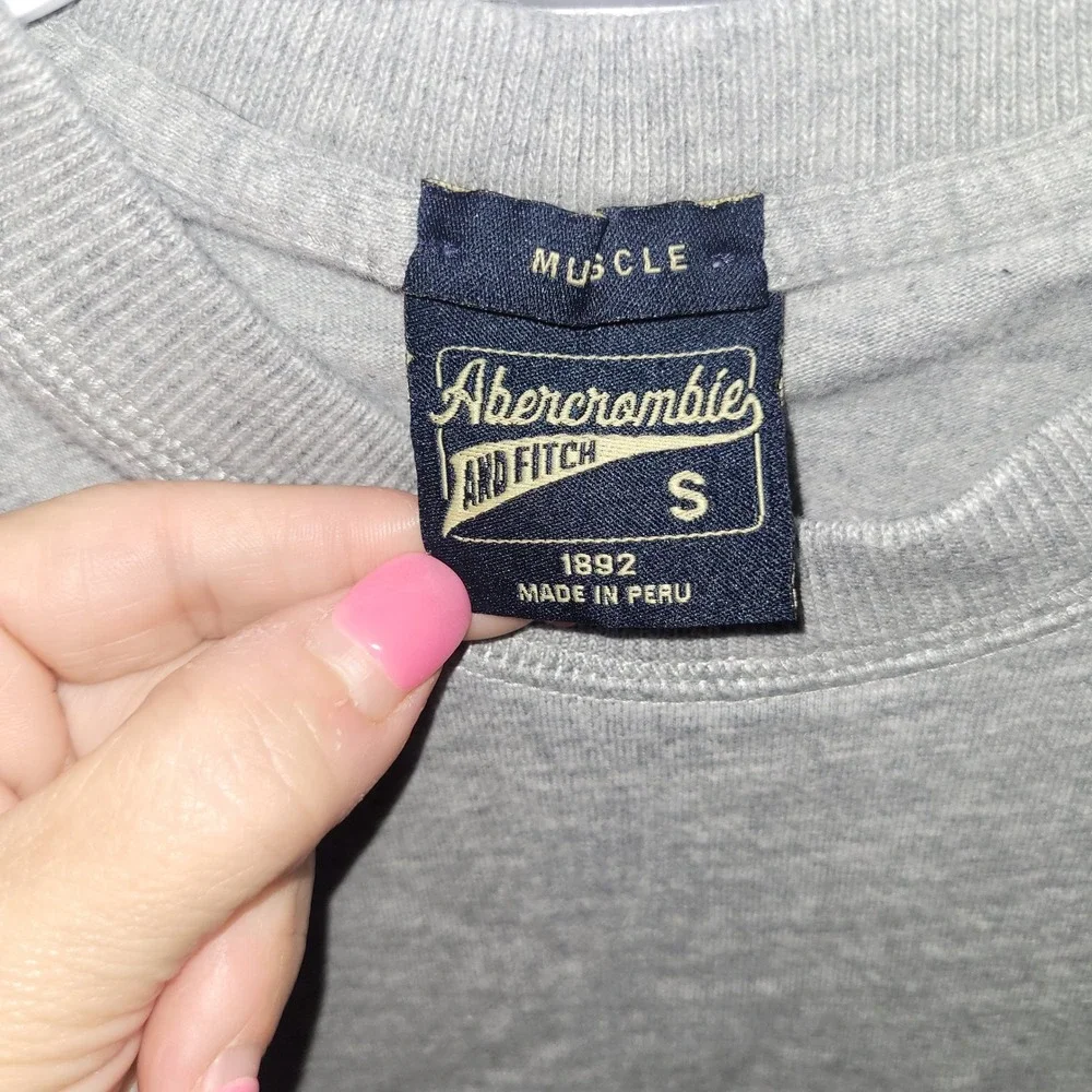 Abercrombie & Fitch Mens Muscle‎ Fit Long Sleeve Tee Grey Moose Logo Small y2k